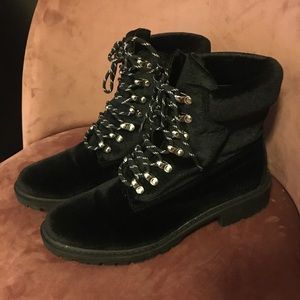 Black Velvet Lace Up Hiking Timbs Boots Ankle 8 38